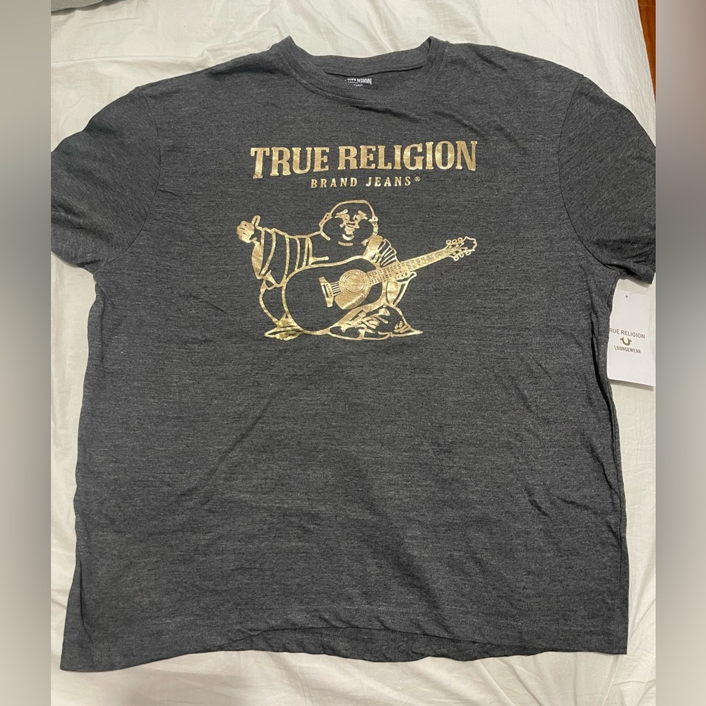 NEW True Religion Grey & Gold Graphic T-Shirt - Size XL